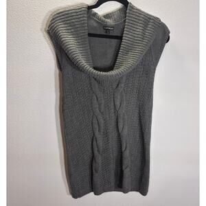 Express Gray Cable Knit Sweater Dress Tunic Cowl Neck Sleeveless Medium